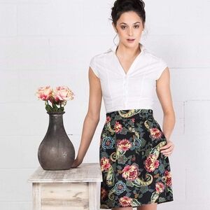 Elizabeth Lozano skirt jacquard paisley roses floral printed pleated pouf XS